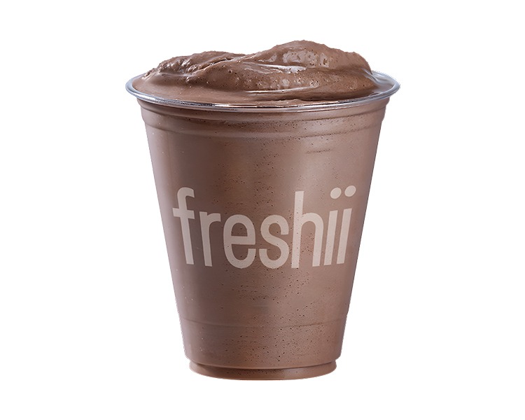 Chocolate Peanut Butter Smoothie at Freshii restaurant in Sundance SE Calgary β protein-rich blended smoothie with cocoa, peanut butter, banana