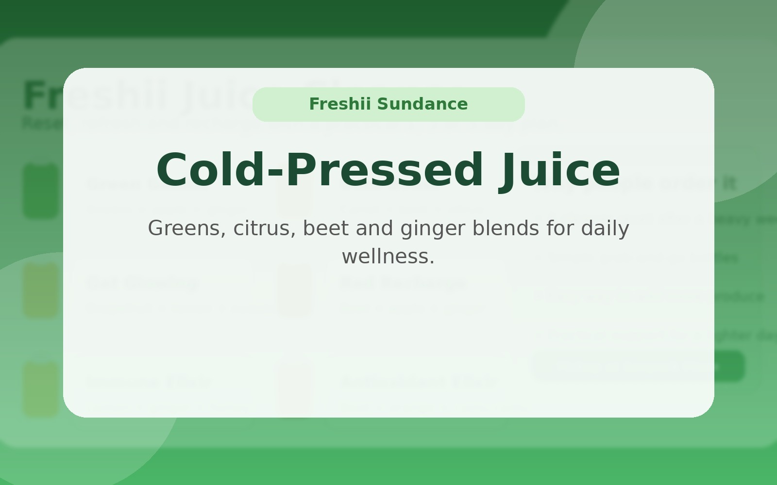 Cold-pressed juice at Freshii restaurant in Sundance SE Calgary — fresh organic juices made daily
