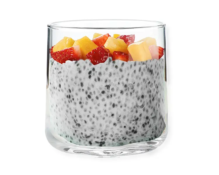 Freshii Coconut Chia Pudding with mango and strawberries