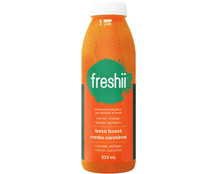 Freshii Beta Boost cold-pressed juice bottle