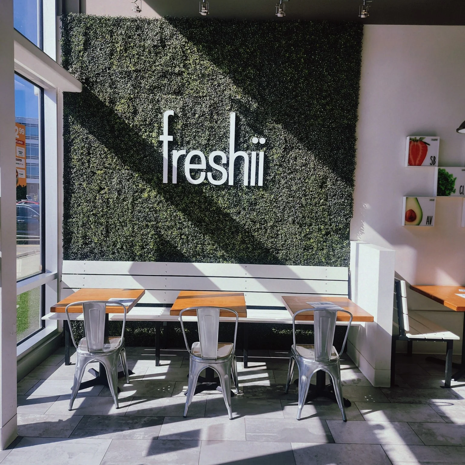 Freshii Sundance dining room and logo wall