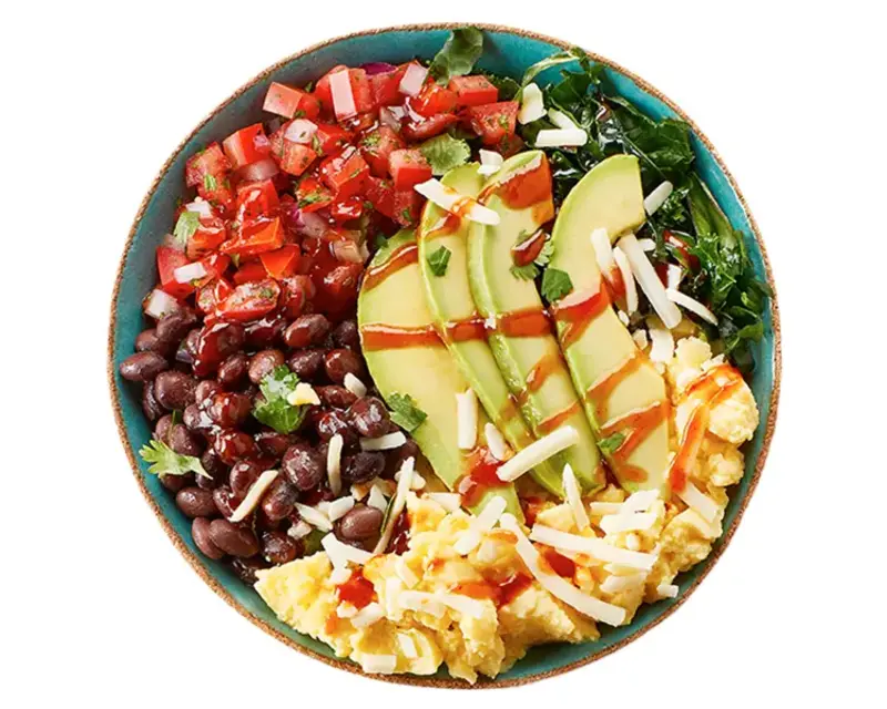 Freshii Sundance Huevos breakfast bowl with black beans, avocado and pico de gallo