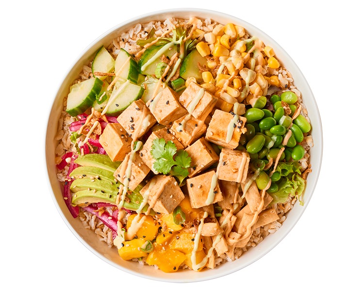 Poke Tofu Bowl at Freshii restaurant in Sundance SE Calgary β seasoned rice, marinated tofu, avocado, cucumber, edamame, sesame