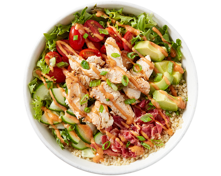 Tex Mex Bowl with rice, black beans, corn, avocado